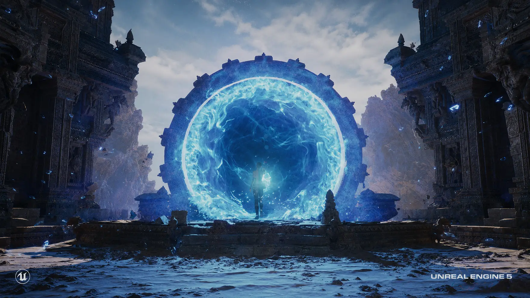 Structure effondrée reprise par la végétation, rendu temps réel Unreal Engine 5