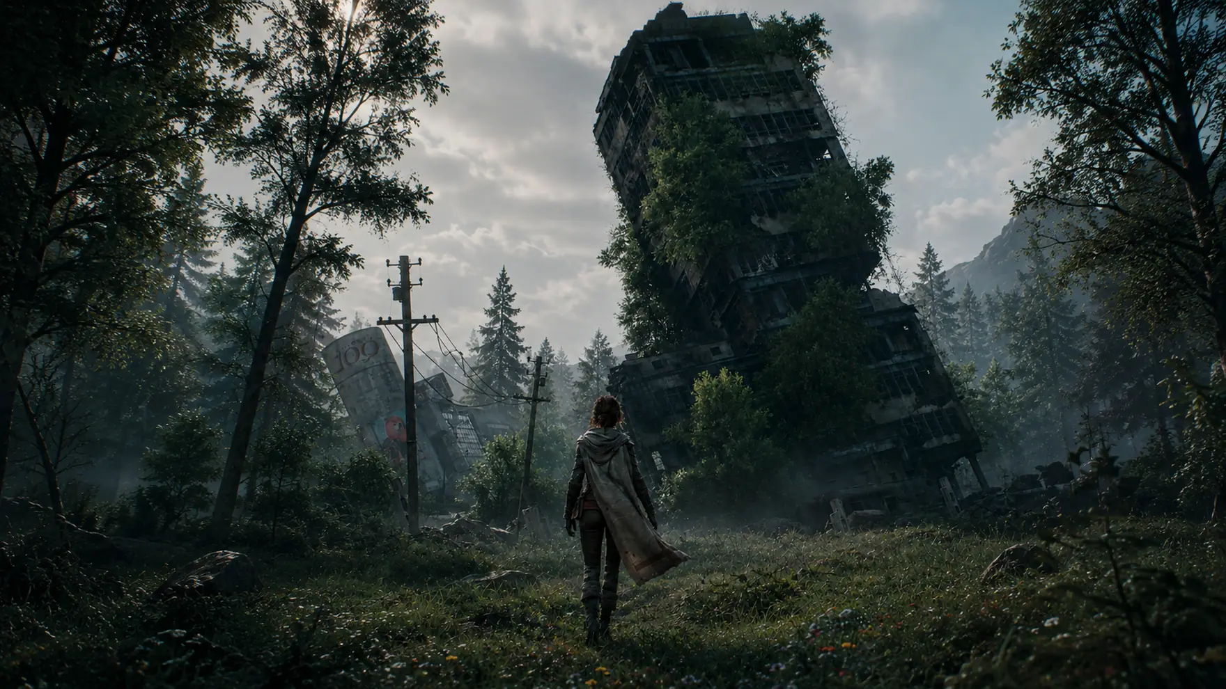 Ruines reprises par la végétation, rendu temps réel